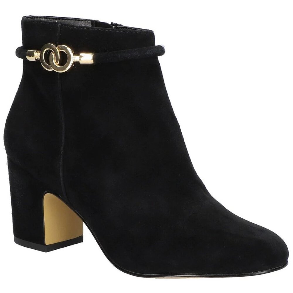 Bella Vita Diaz Black Suede Gold Accent Round Toe Booties Women’s